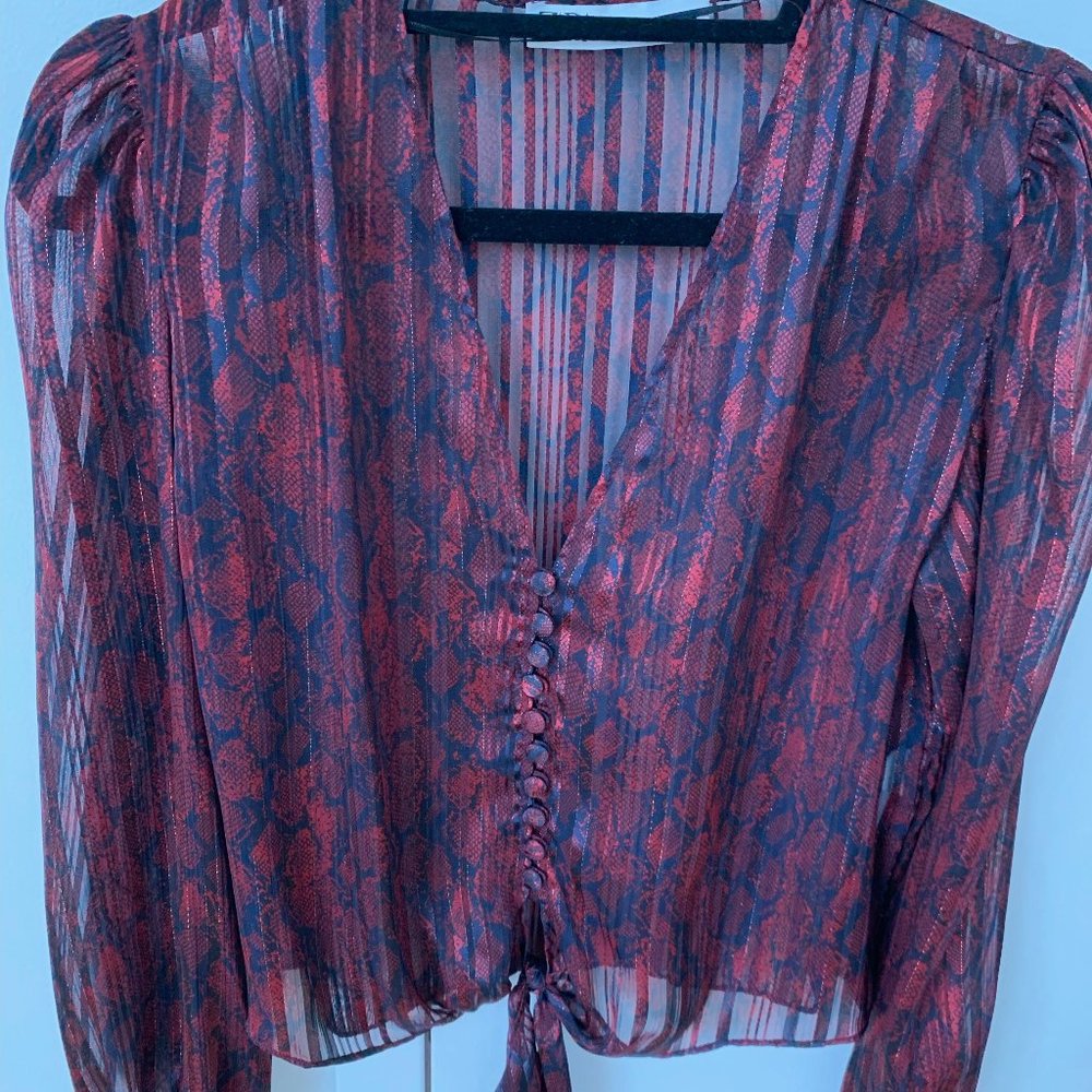 Zara Red & Navy Pattern Button Blouse - image 4